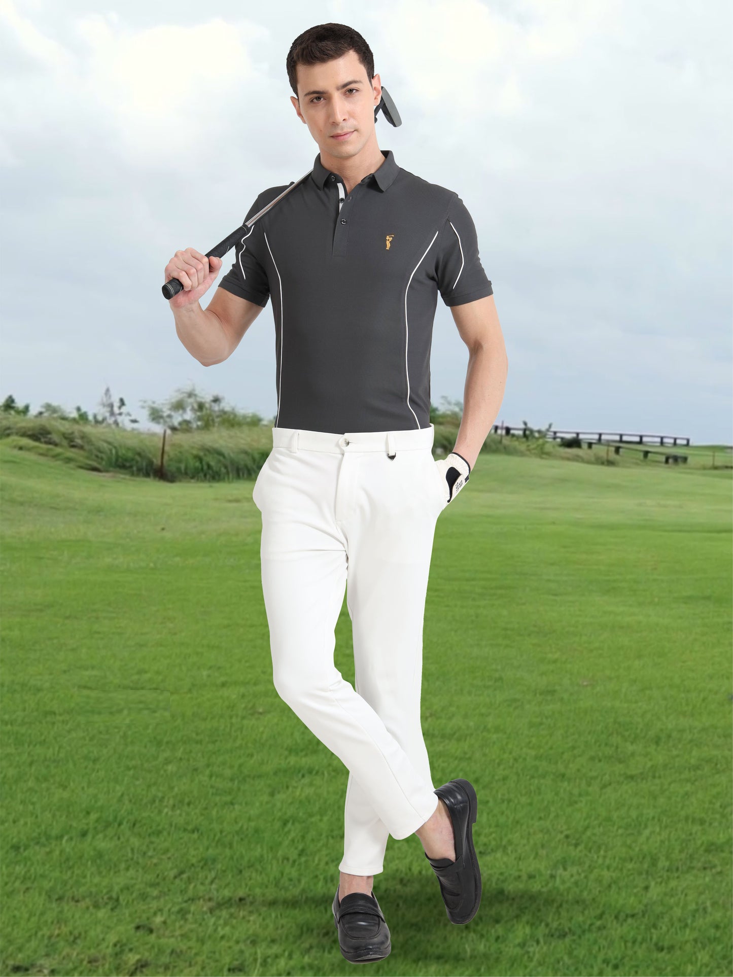 Dark Grey-Men's Piping Design Polo T-Shirt | Wrinkle-Free | Quick Dry | Stretchable |  Odour-Free | UV Protected