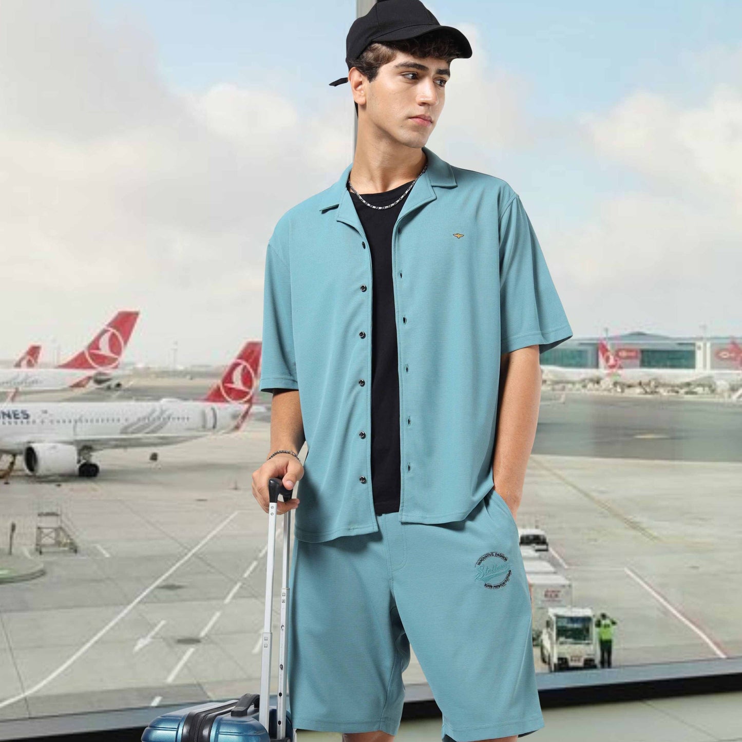 Men Relaxed Fit Co-ord Set Nile-Blue | Wrinkle Free | Stretchable | Feather Touch Feel | Breathable