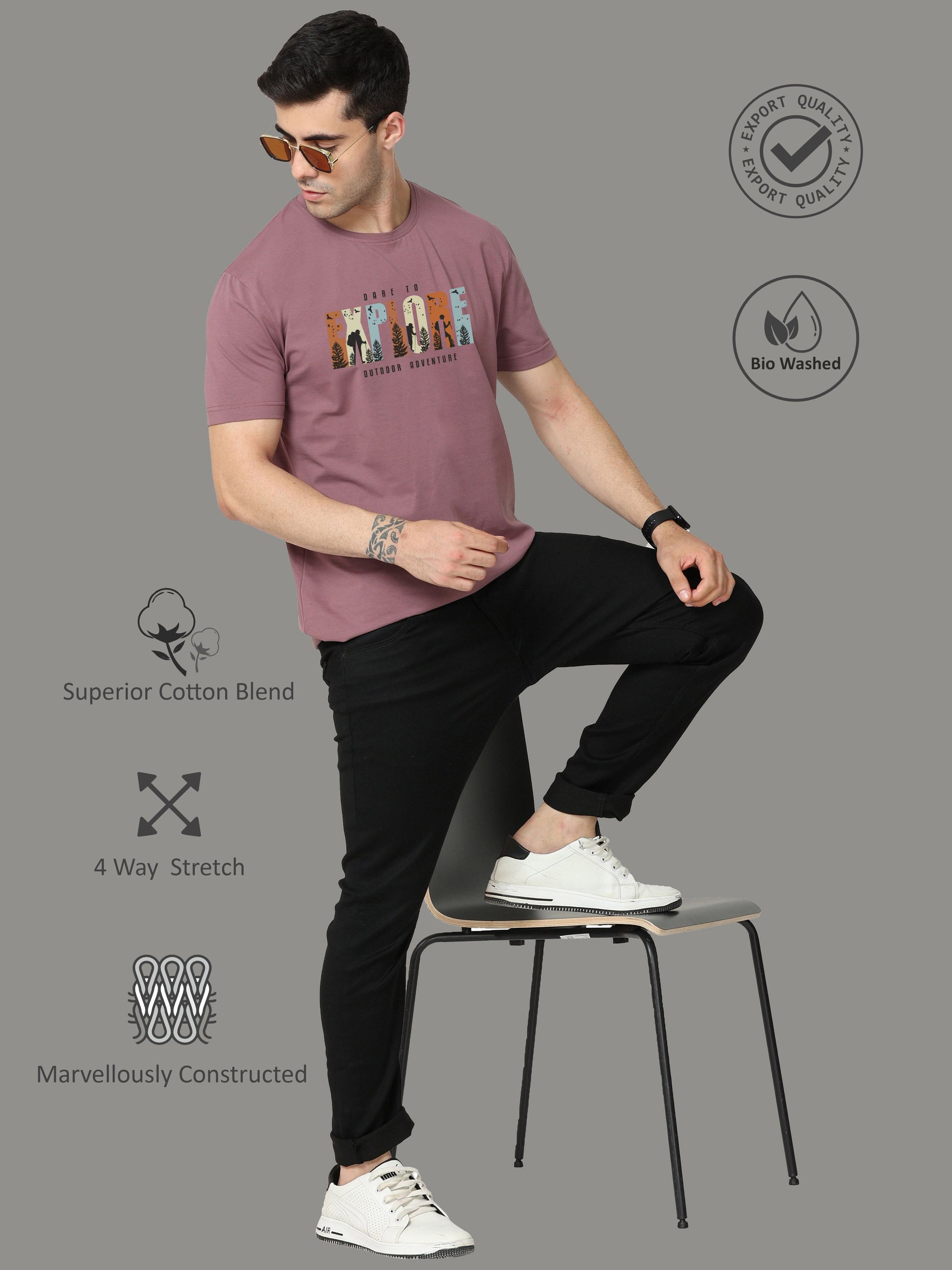 Mauve Explore Print Men’s Crew Neck T Shirt