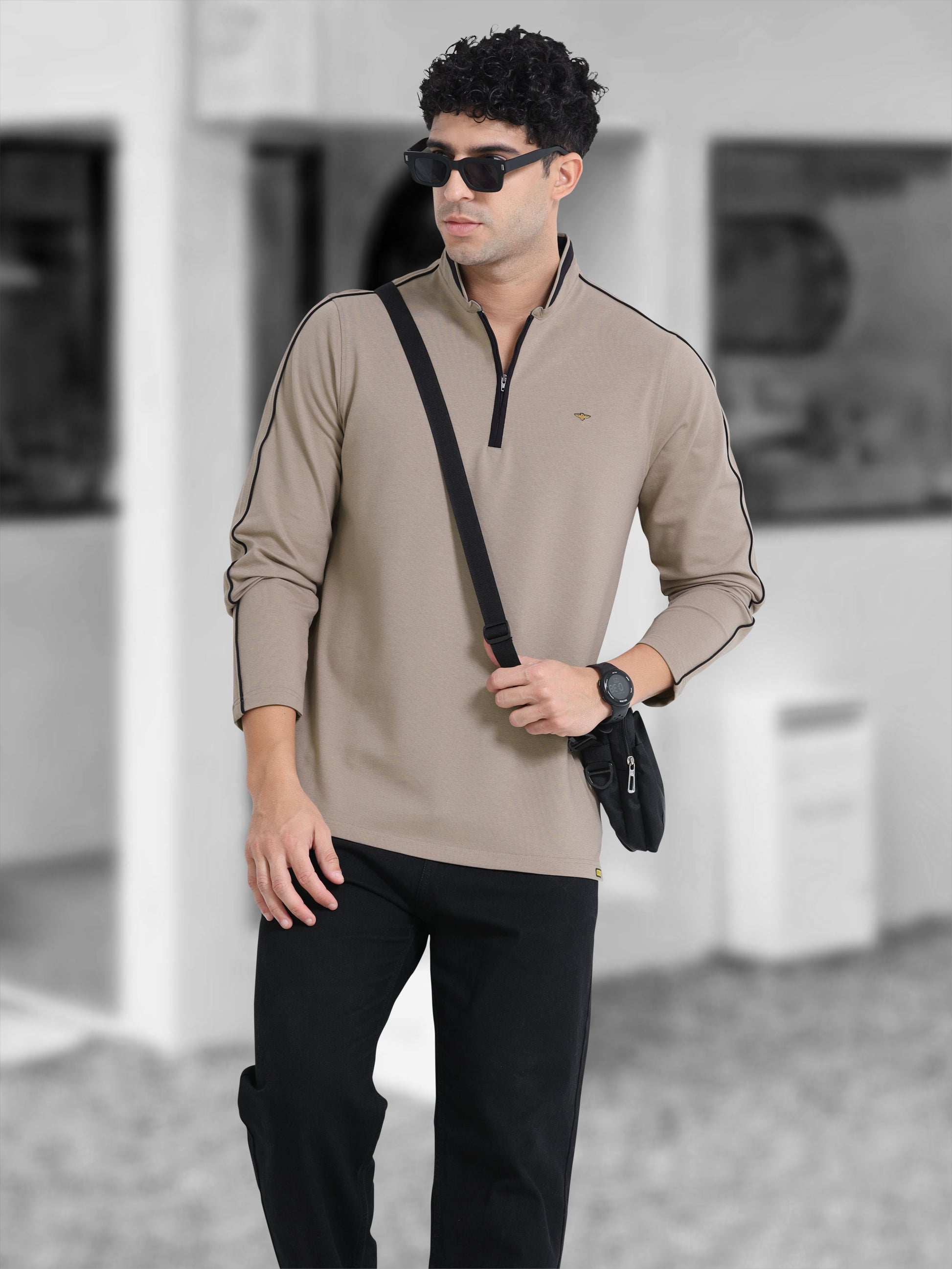 Shadow grey Full Sleeve Polo T Shirt for Men