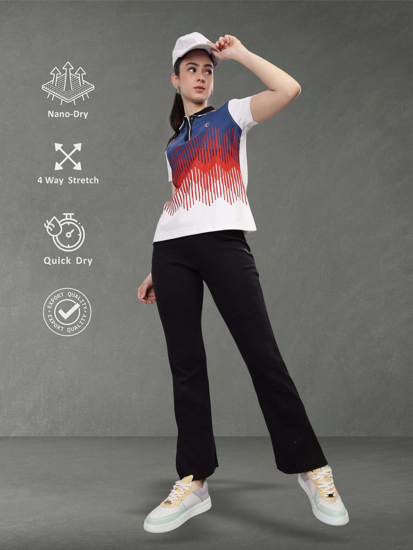 Multi Color Women Active Wear Polo T-shirt