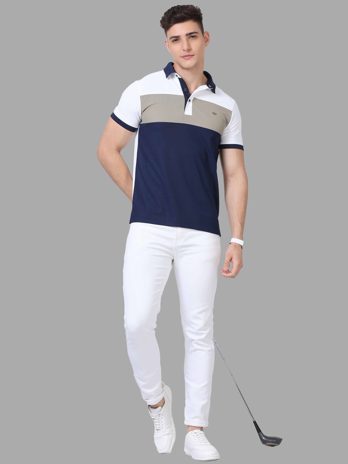 Center Panel Golf Polo T Shirt for Men