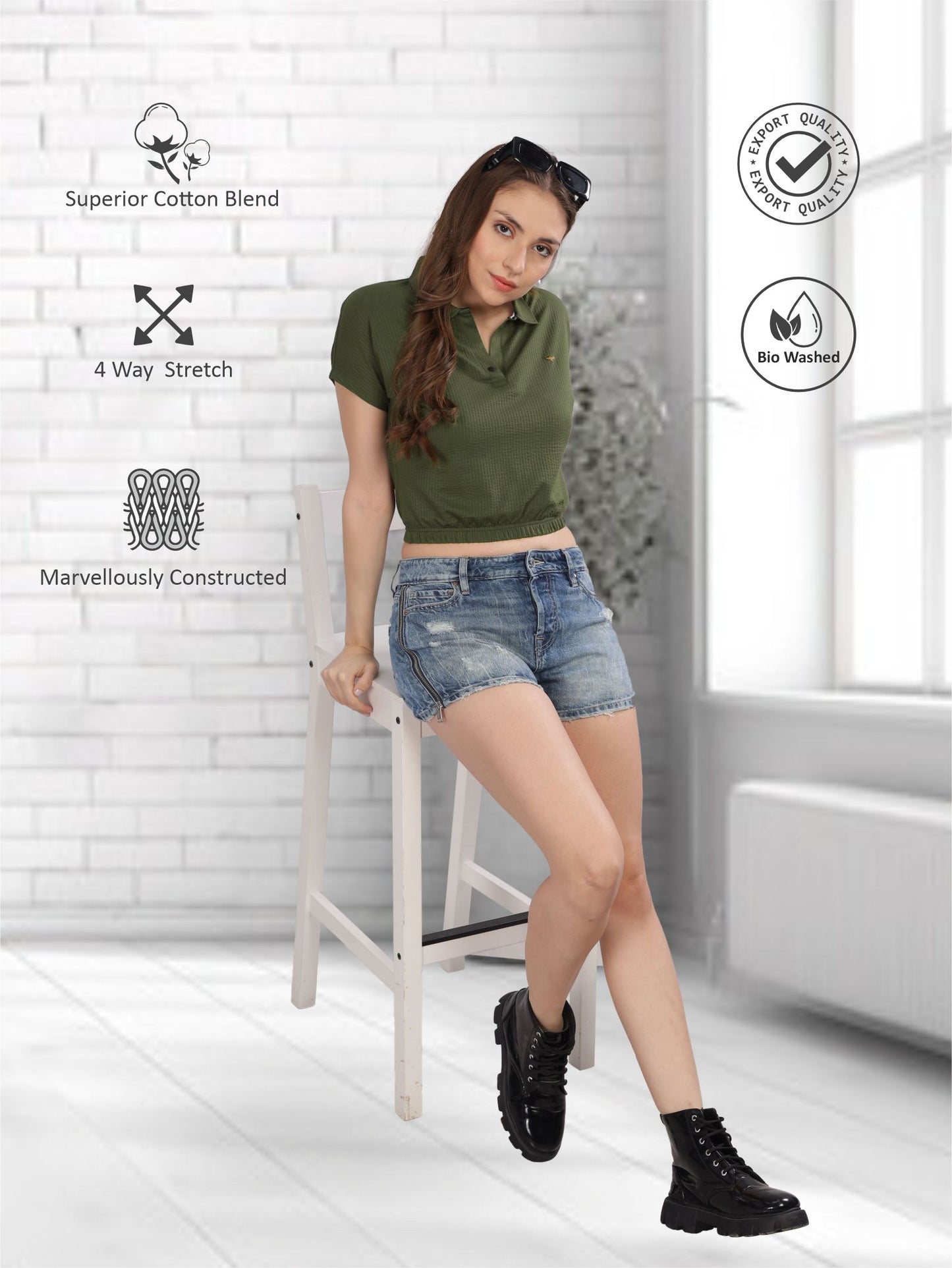 Olive Green Women's Crop Tops