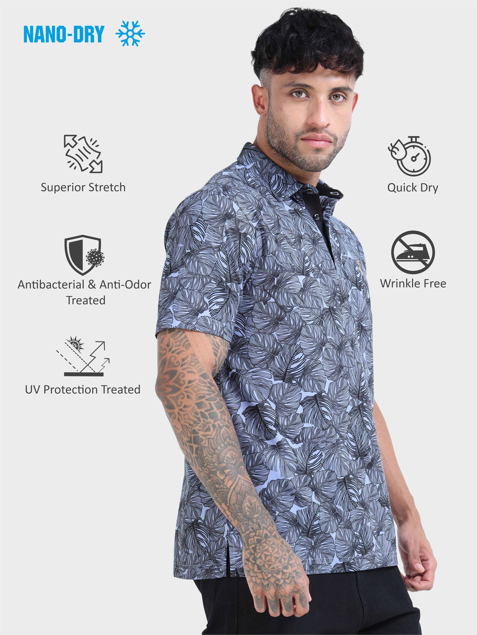 Purple Leaf Printed Polo T Shirt for Men