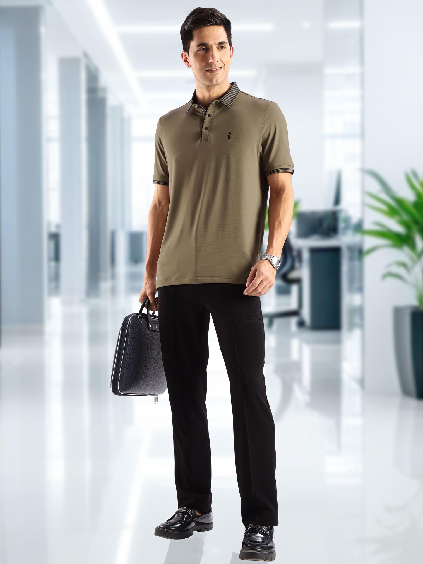 Men Premium Ultra Stripes Polo T-Shirt - Brown | Feather Touch Feel | Light Weight | Stretchable | Sustainable