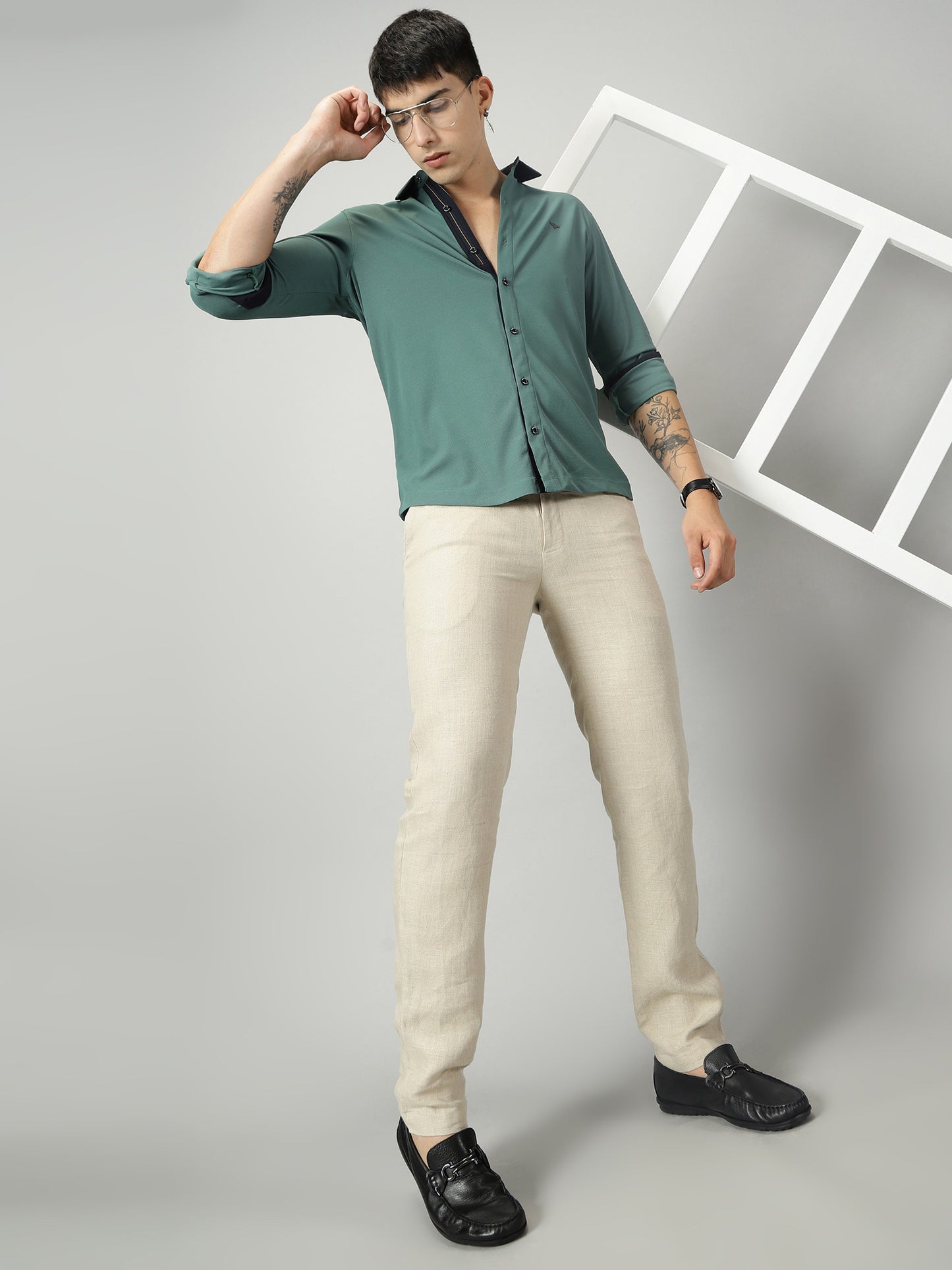 Men's Premium Knitted Shirts-Ivory Green