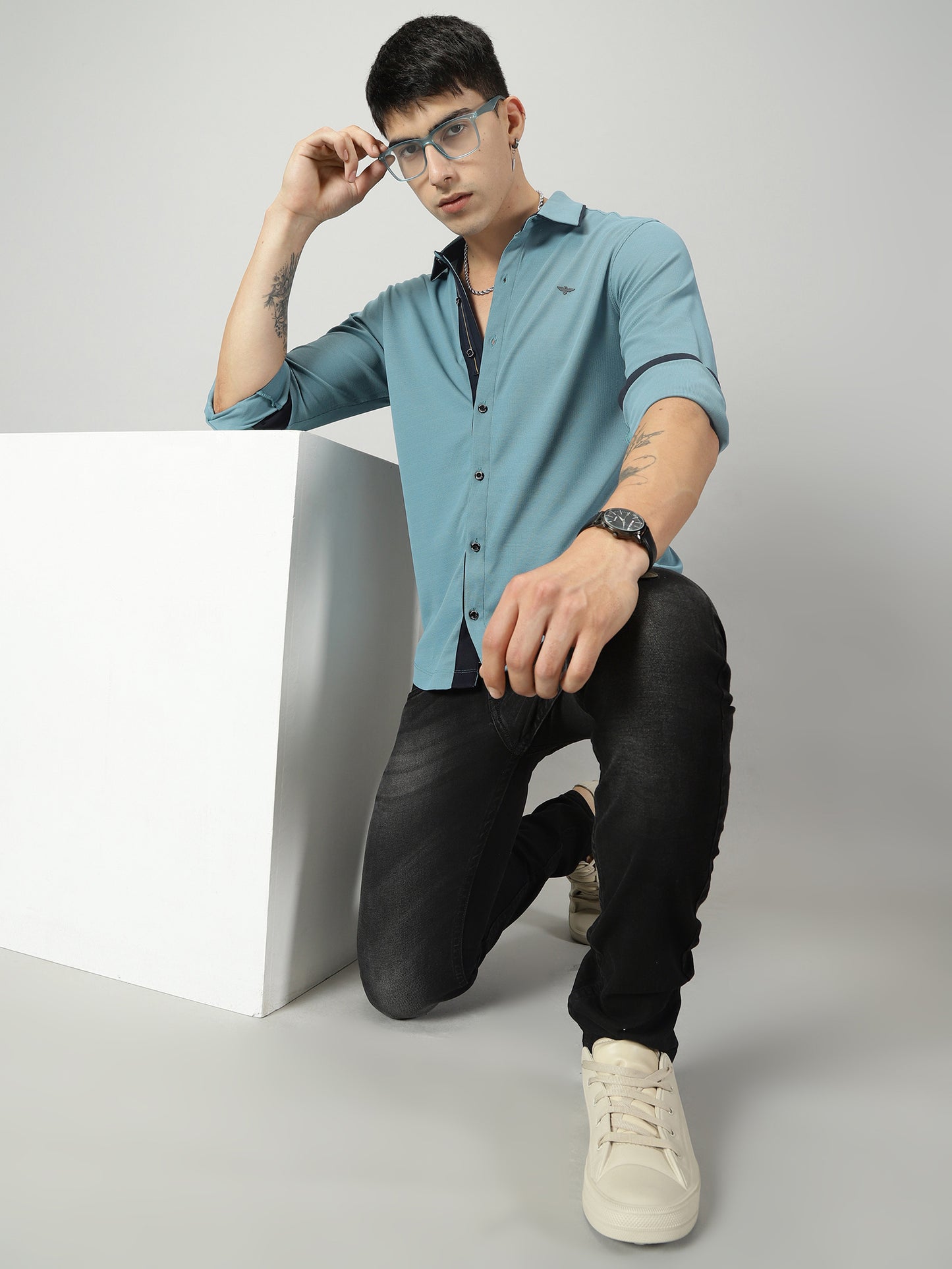 Men's Premium Knitted Shirts-Nile Blue