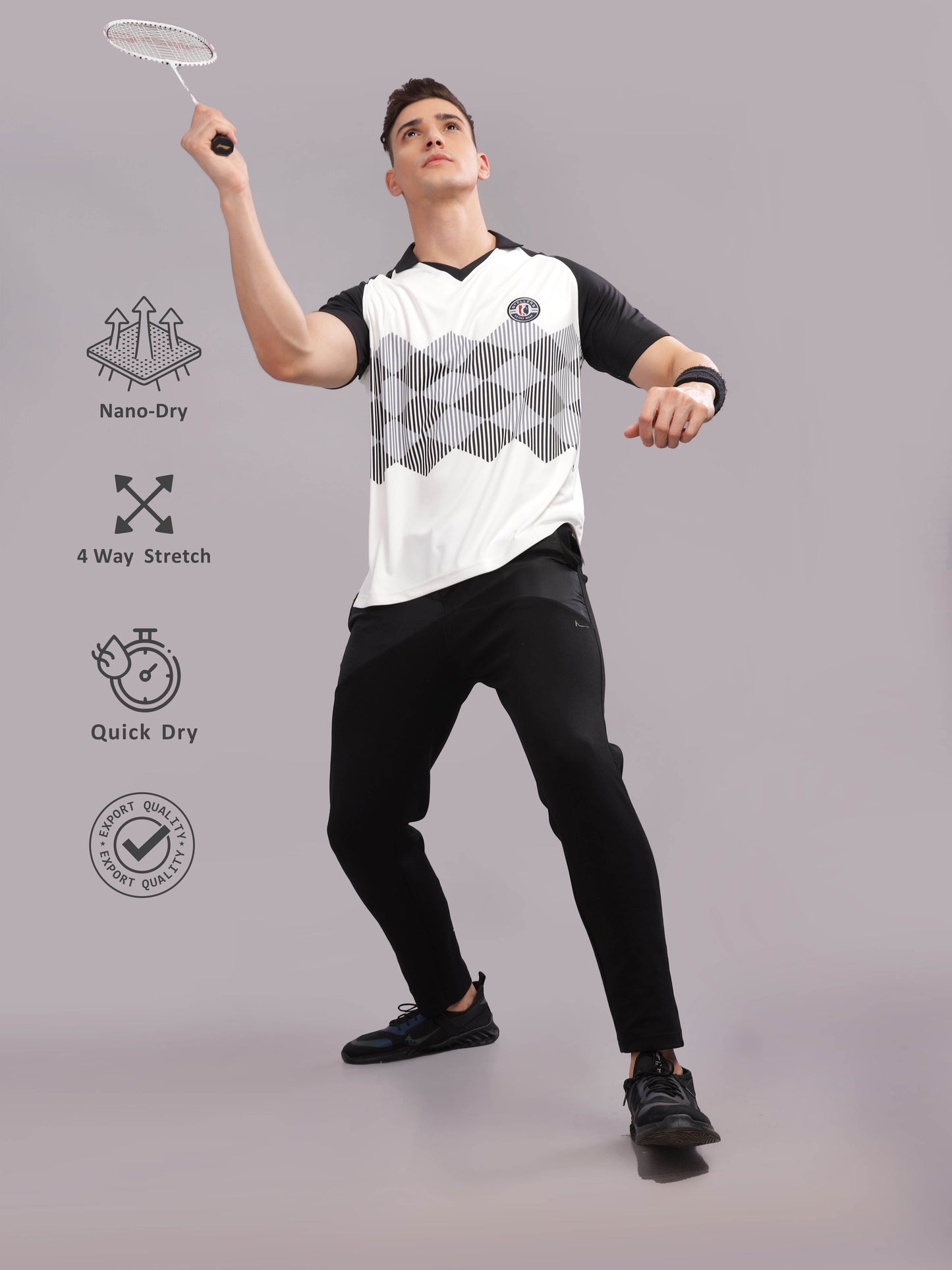 White Mens Printed Active Wear T-Shirt