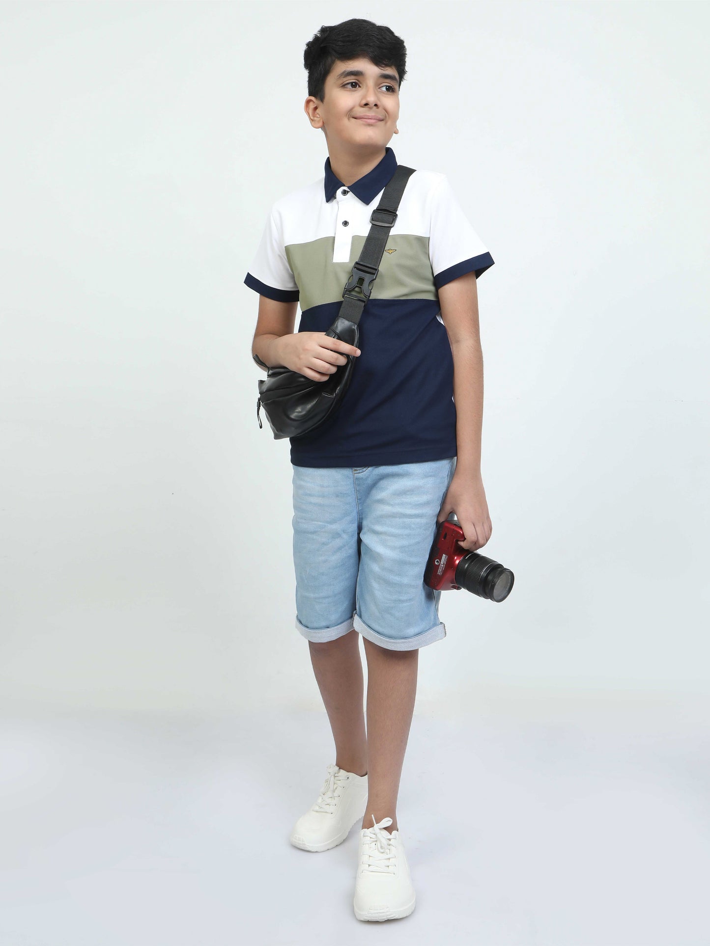 Navy Blue Boy's Center Panel Polo T-Shirt