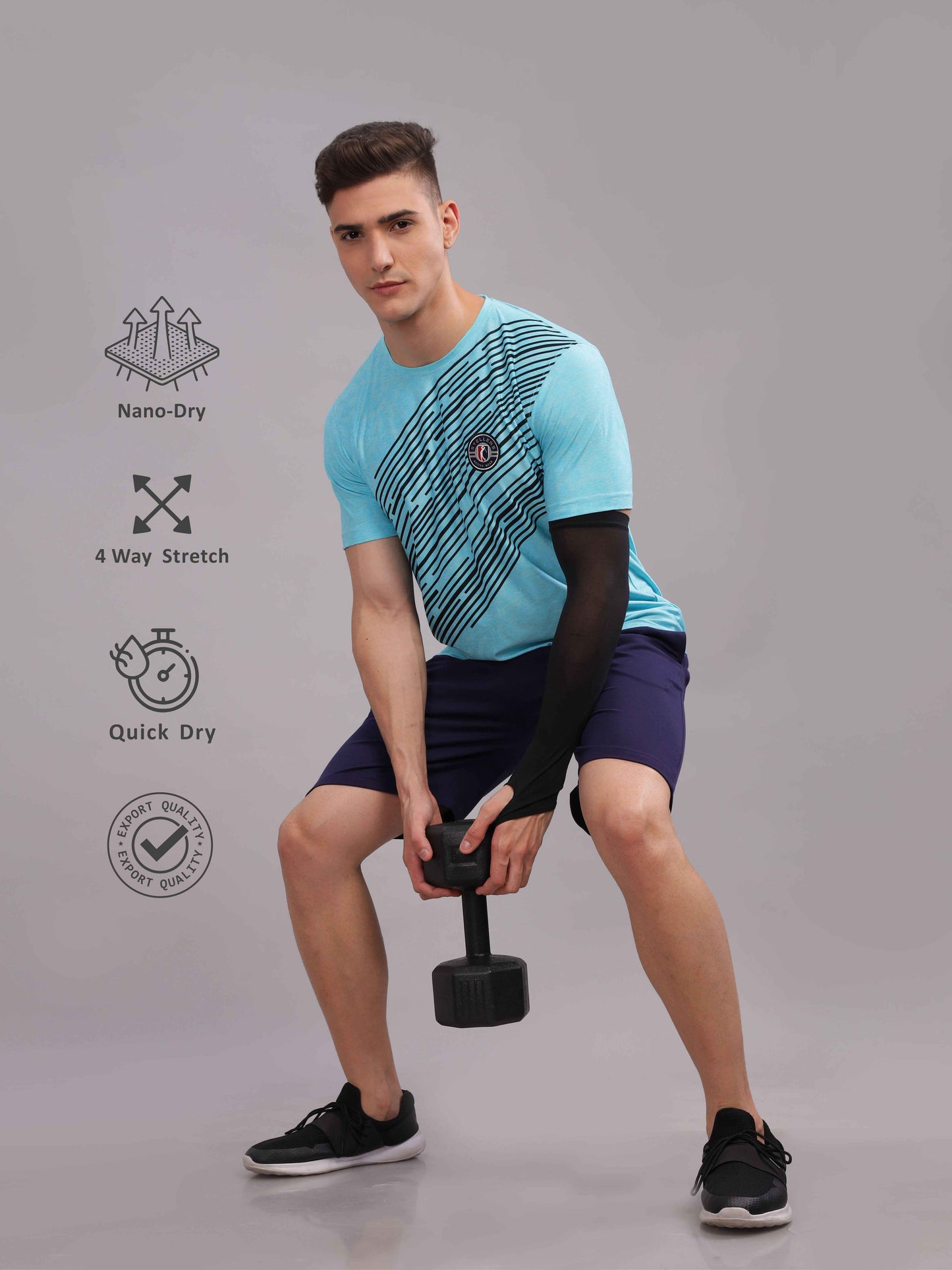 Turquoise Mens Printed Round Neck Active Wear T-Shirt