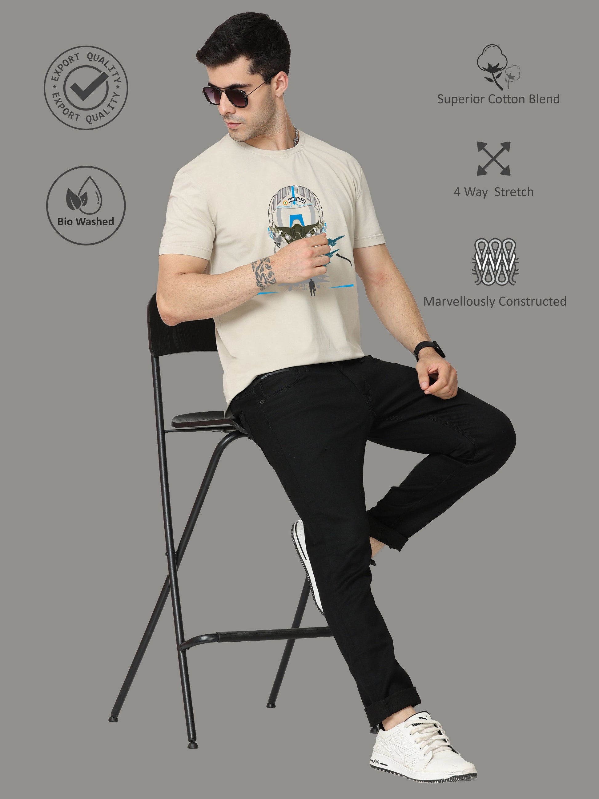Moose Grey Printed Men's Crew Neck T Shirt 