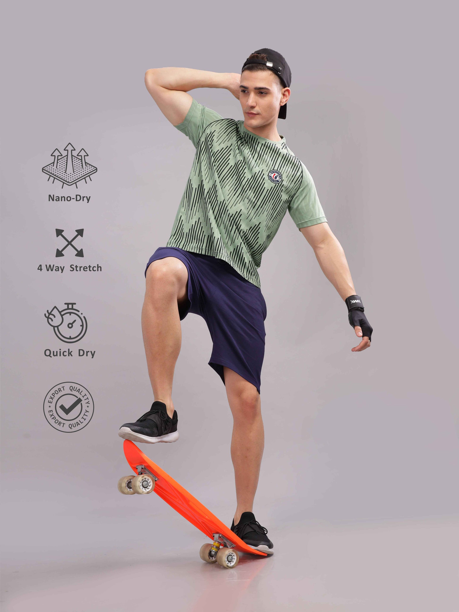 Misty Green Printed Active Round Neck T Shirts for Men