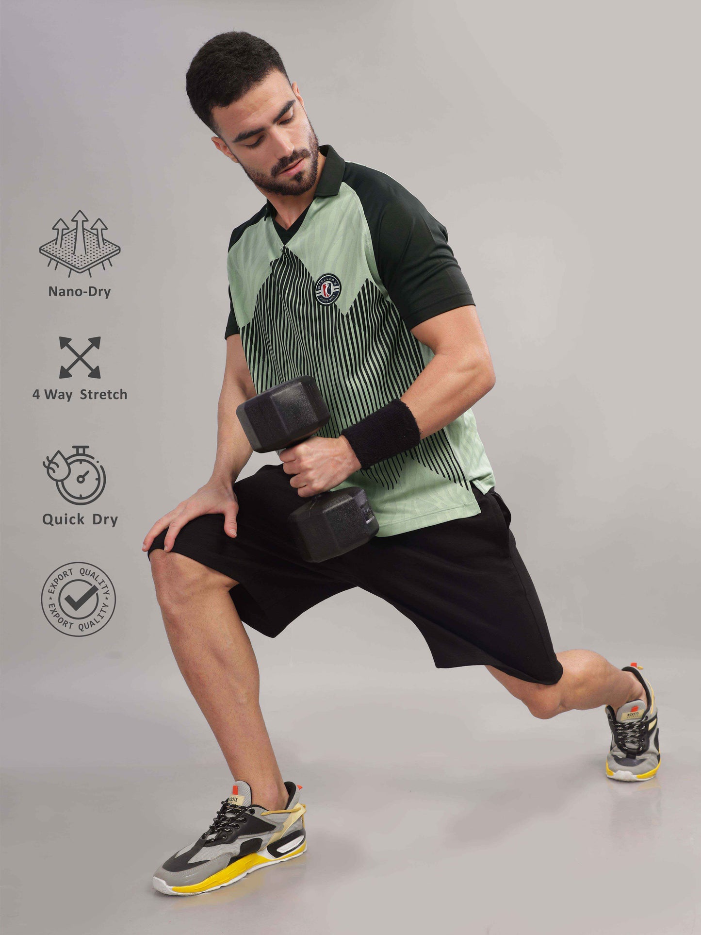 Misty Green Mens Printed Active Wear T-Shirt