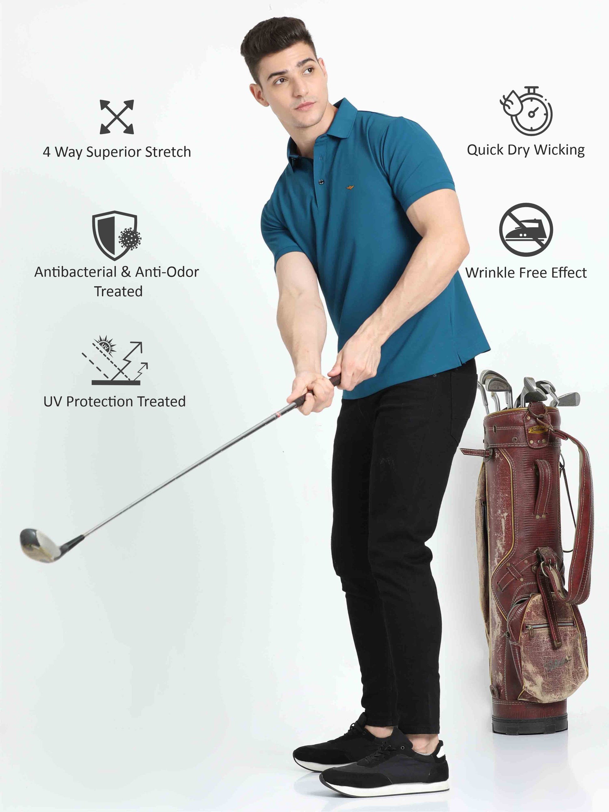 Teal Blue Premium Polo T Shirt for Men