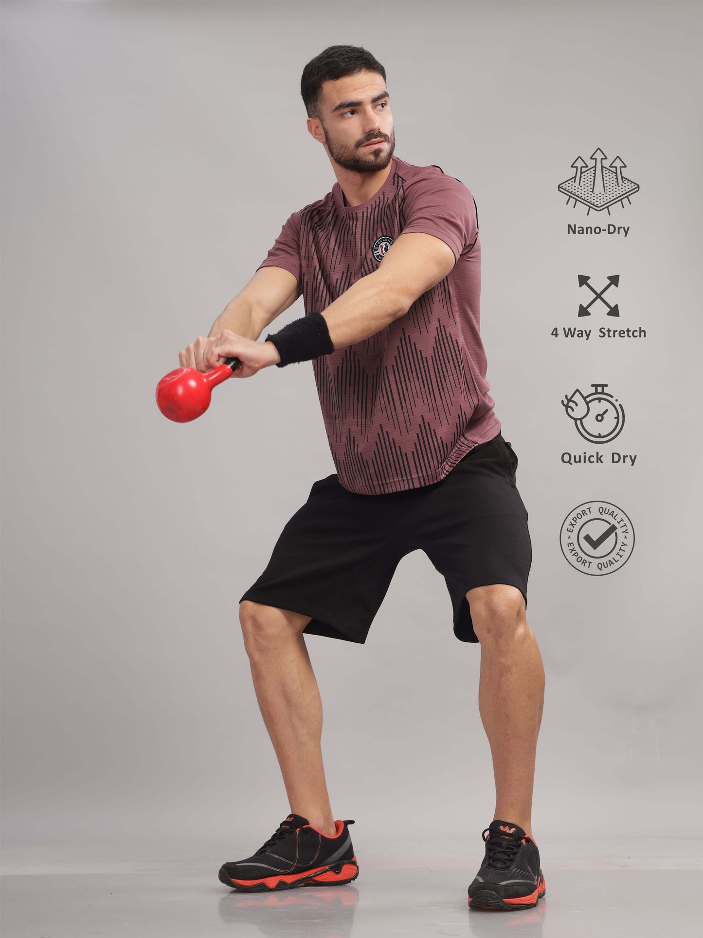 Mauve Mens Printed Round Neck Active Wear T-Shirt