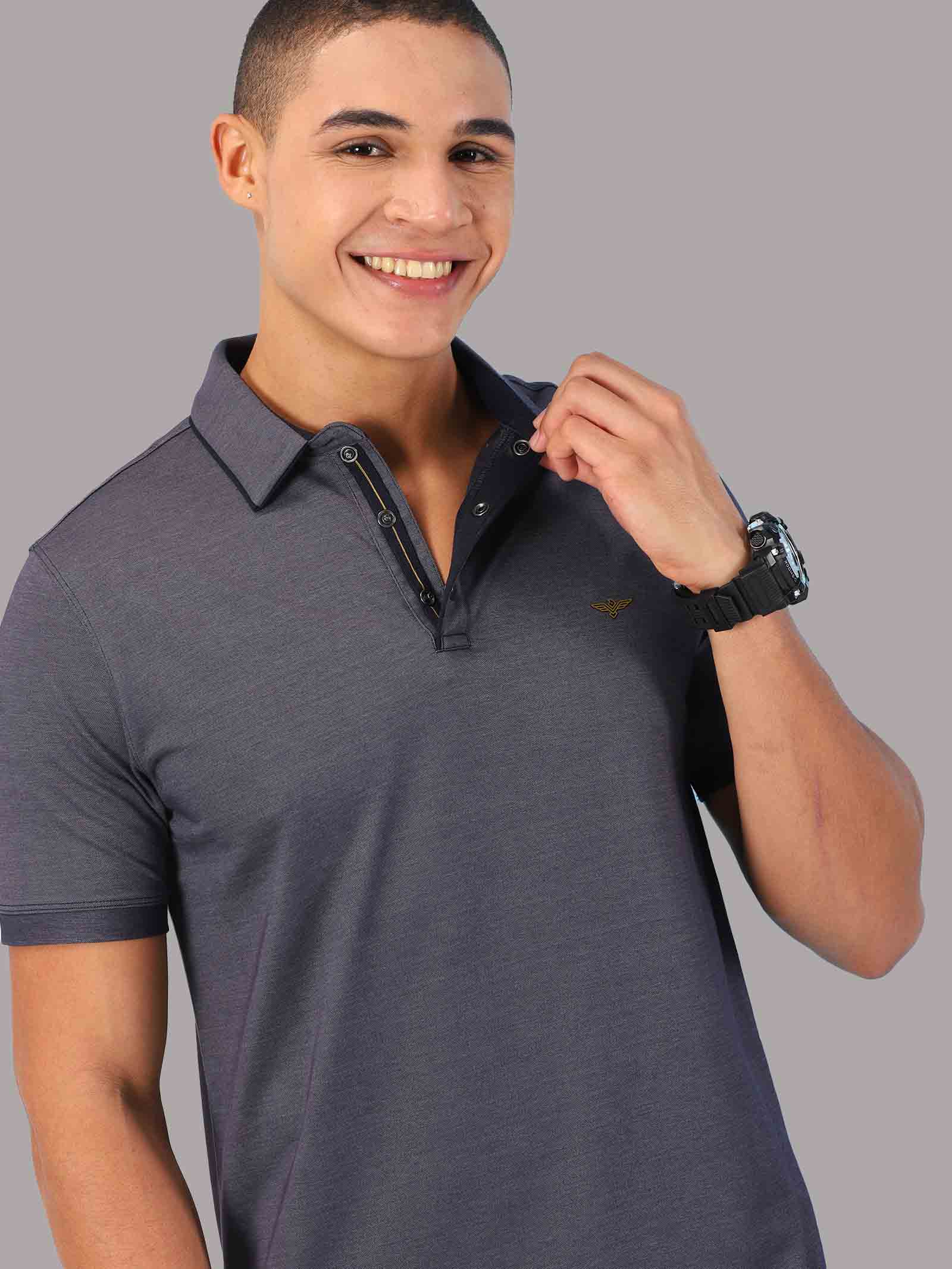Navy Blue Men's Blended Cotton Polo T Shirts