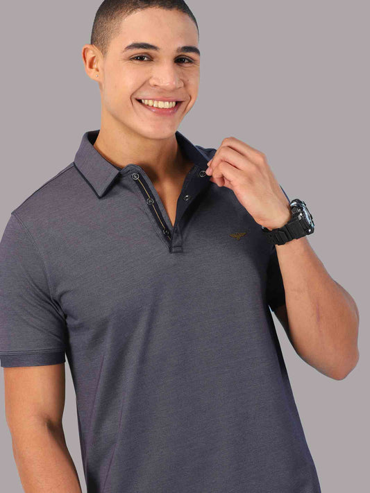 Navy Blue Men's Blended Cotton Polo T Shirts