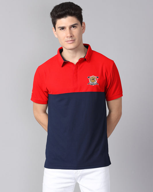 Red-Navy Men's Half & Half Polo T-Shirt | Quick Dry | Stretchable | UV Protected | Wrinkle & Odour-Free