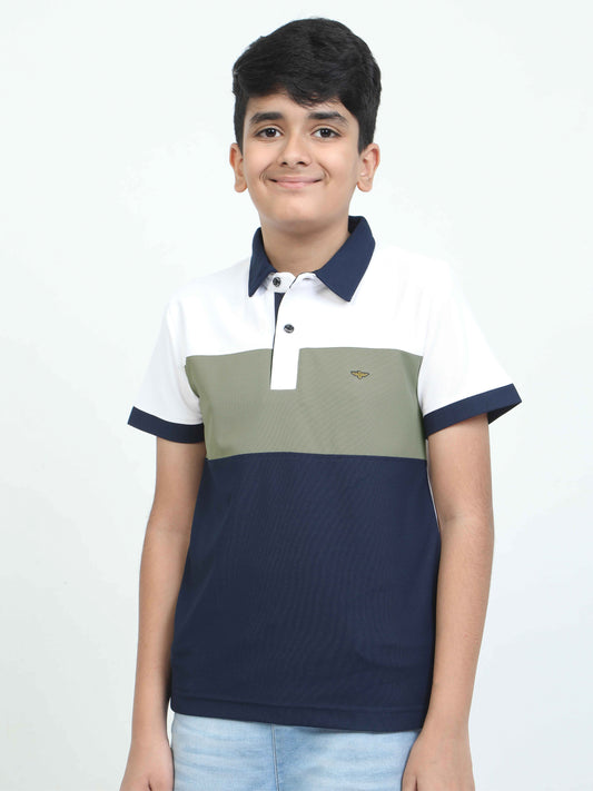 Navy Blue Boy's Center Panel Polo T-Shirt