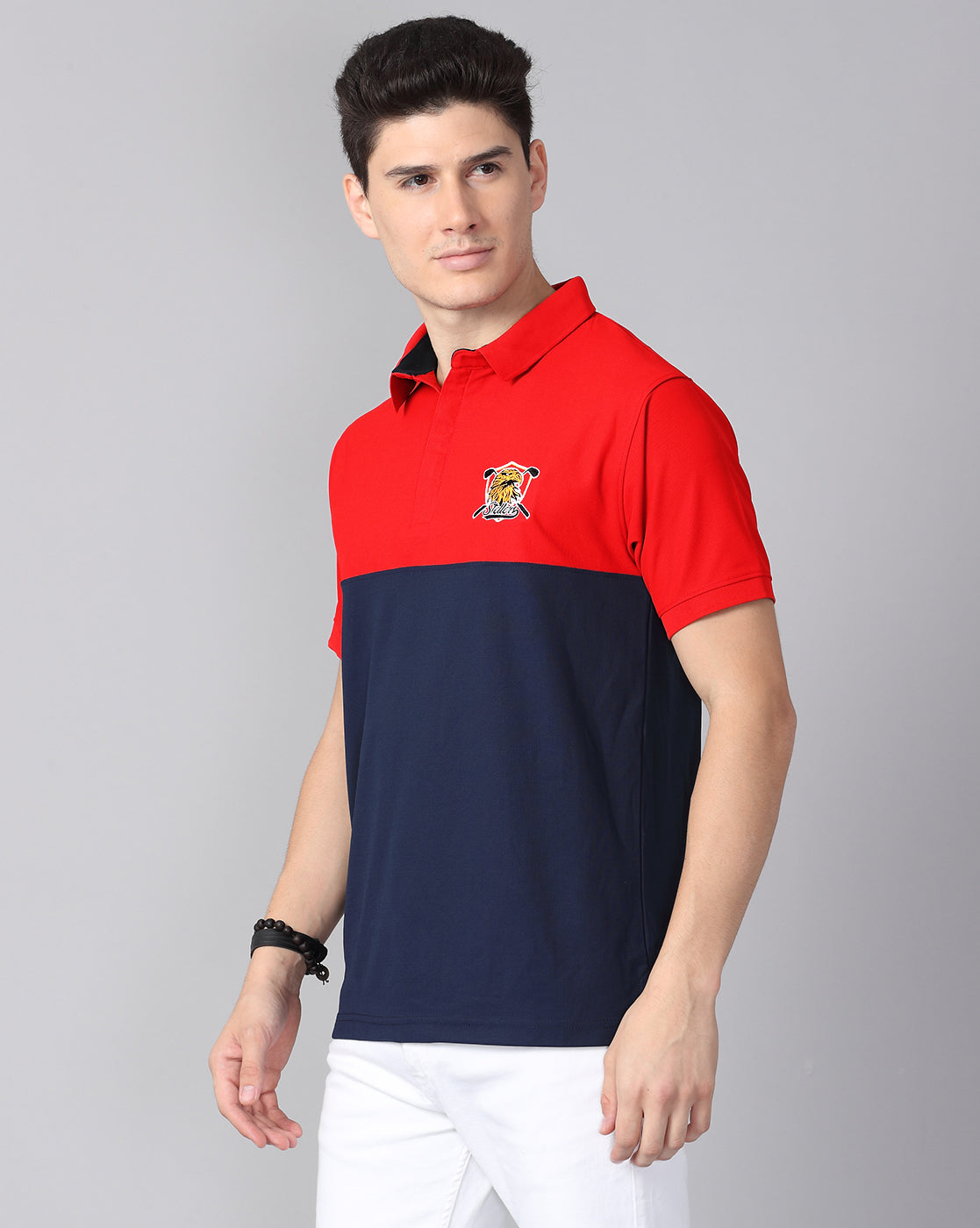 Red-Navy Men's Half & Half Polo T-Shirt | Quick Dry | Stretchable | UV Protected | Wrinkle & Odour-Free