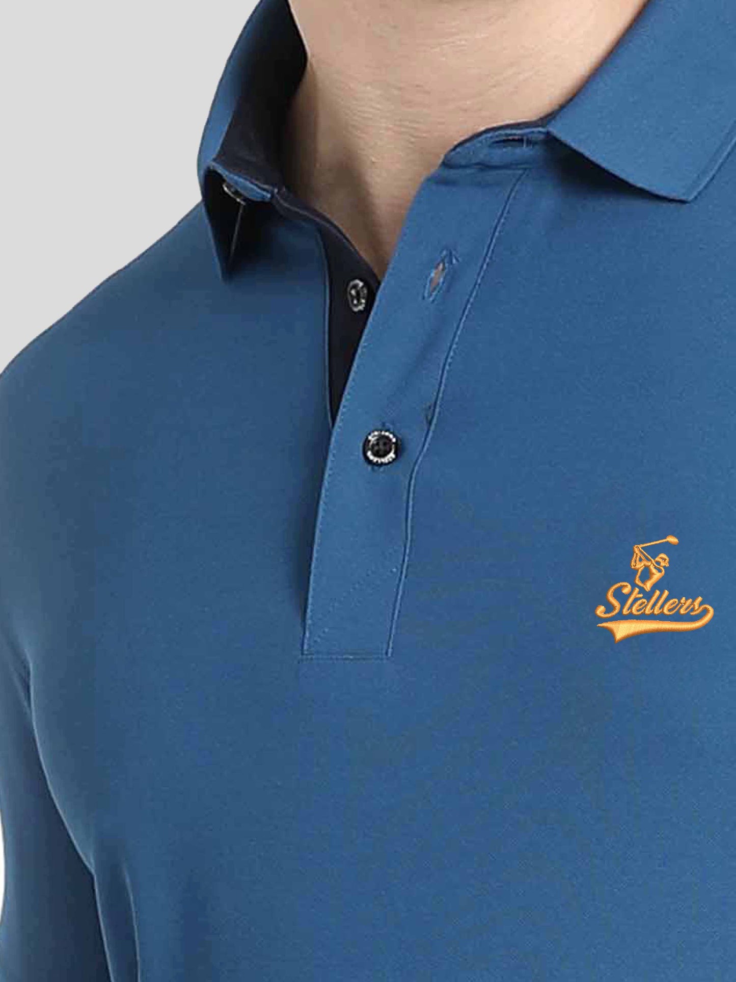 Men Teal Blue Signature Golf Polo T-Shirt | Quick Dry | Stretchable | UV Protected | Wrinkle & Odour-Free