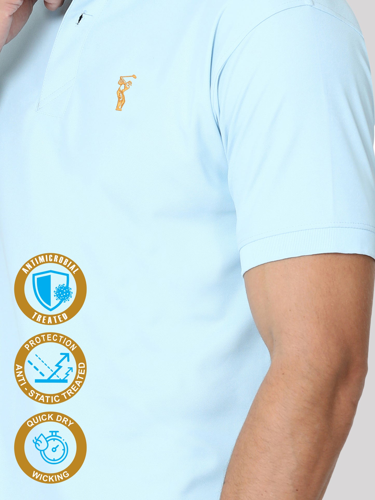 Men Ice Blue Premium Golf Polo T-Shirt | Quick Dry | Stretchable | UV Protected | Wrinkle & Odour-Free