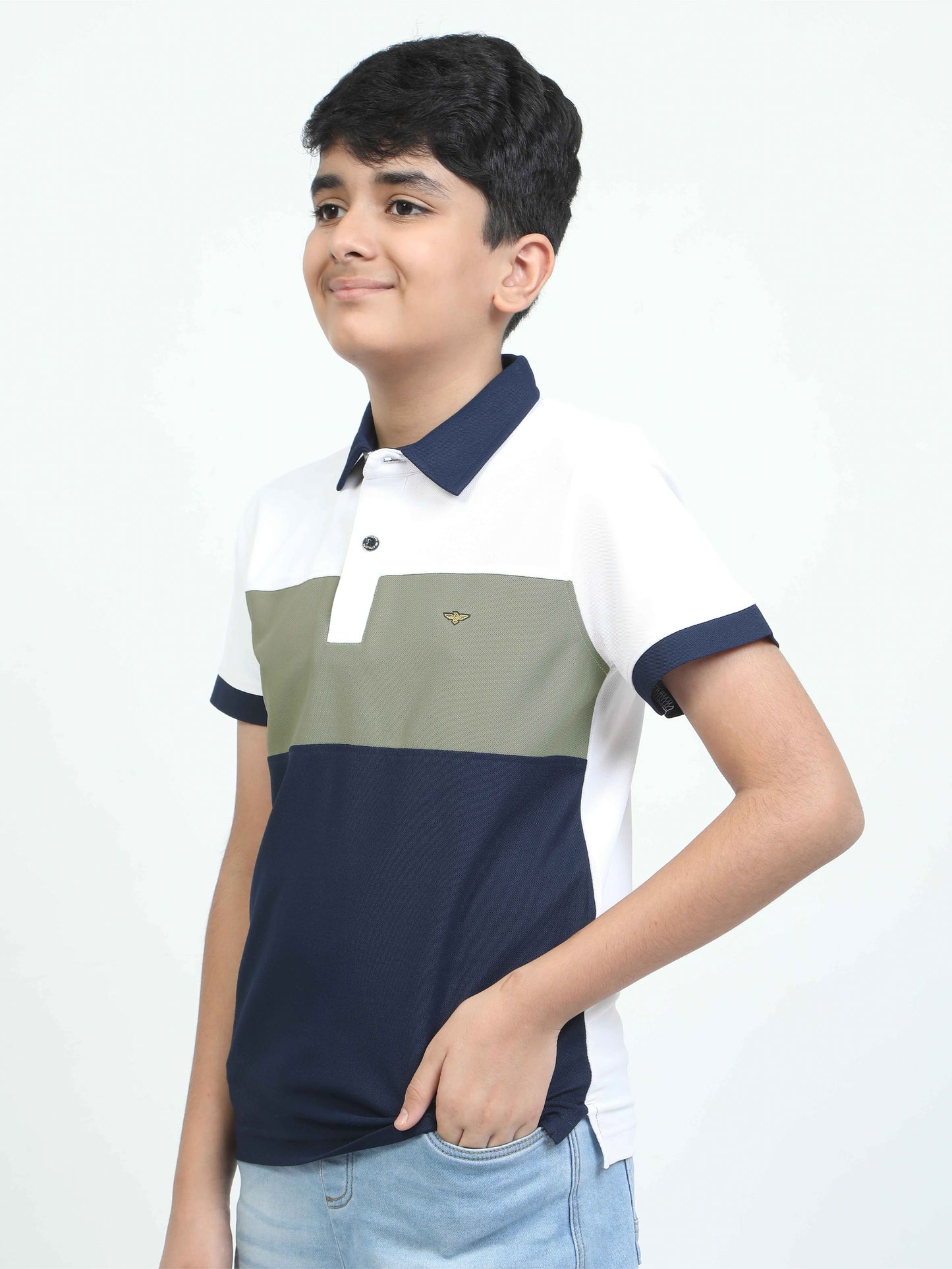 Navy Blue Boy's Center Panel Polo T-Shirt