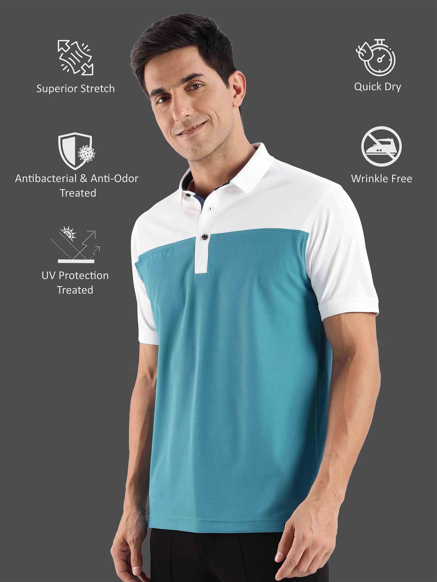 Men's T-cross Polo T-Shirt-Jade Green | Wrinkle-Free | Quick Dry | Stretchable |  Odour-Free | UV Protected