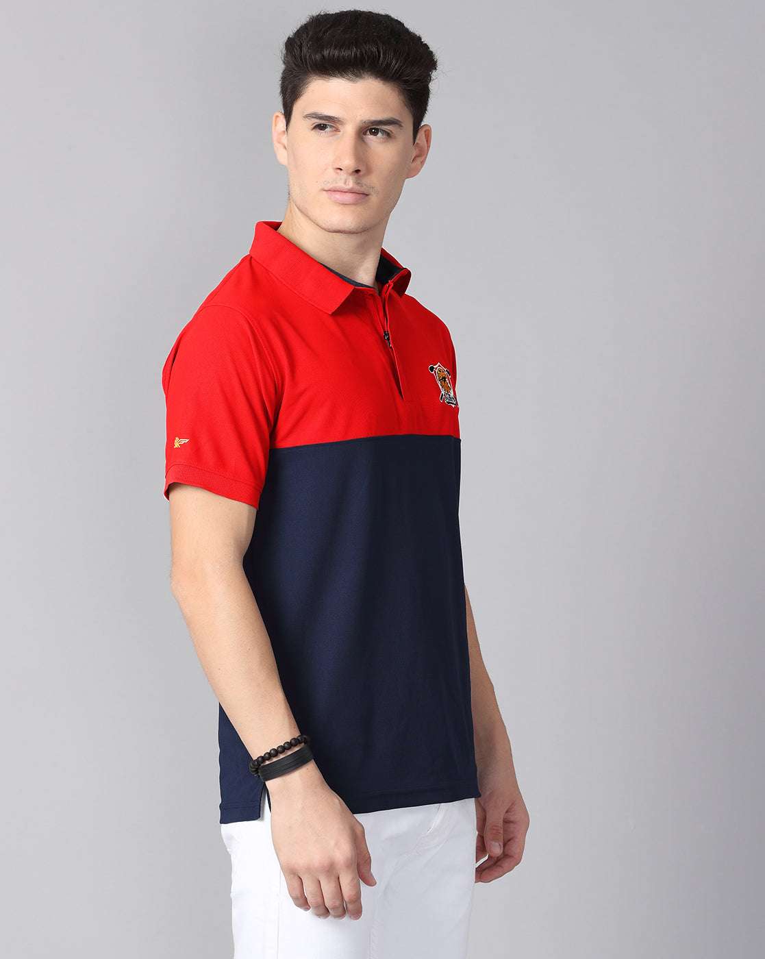 Red-Navy Men's Half & Half Polo T-Shirt | Quick Dry | Stretchable | UV Protected | Wrinkle & Odour-Free