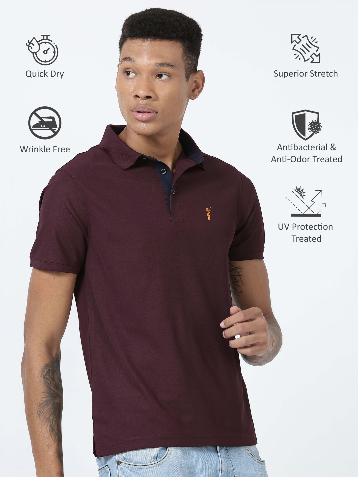 Men Wine Premium Golf Polo T-Shirt | Quick Dry | Stretchable | UV Protected | Wrinkle & Odour-Free