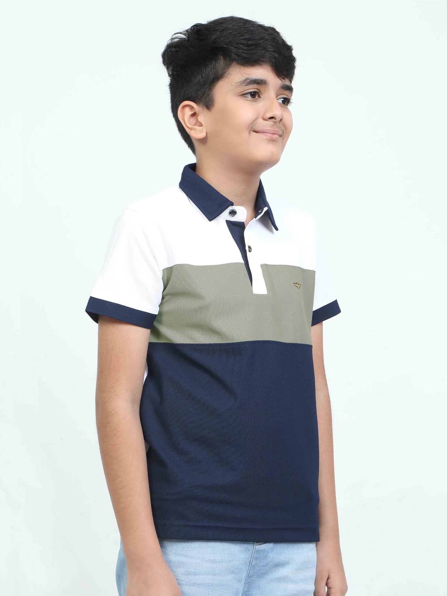 Navy Blue Boy's Center Panel Polo T-Shirt