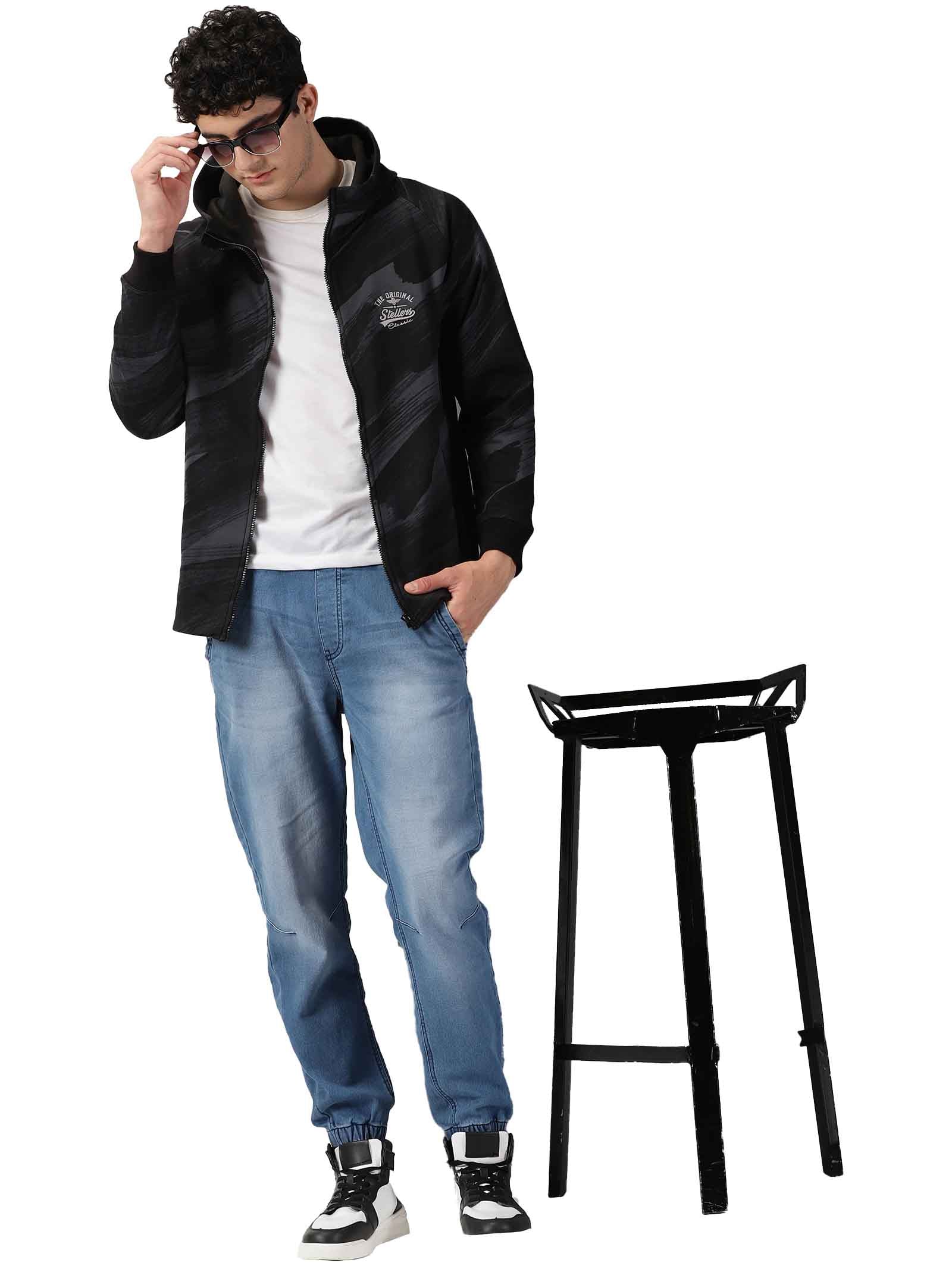 Black Camouflage Zipper Hoodies for men
