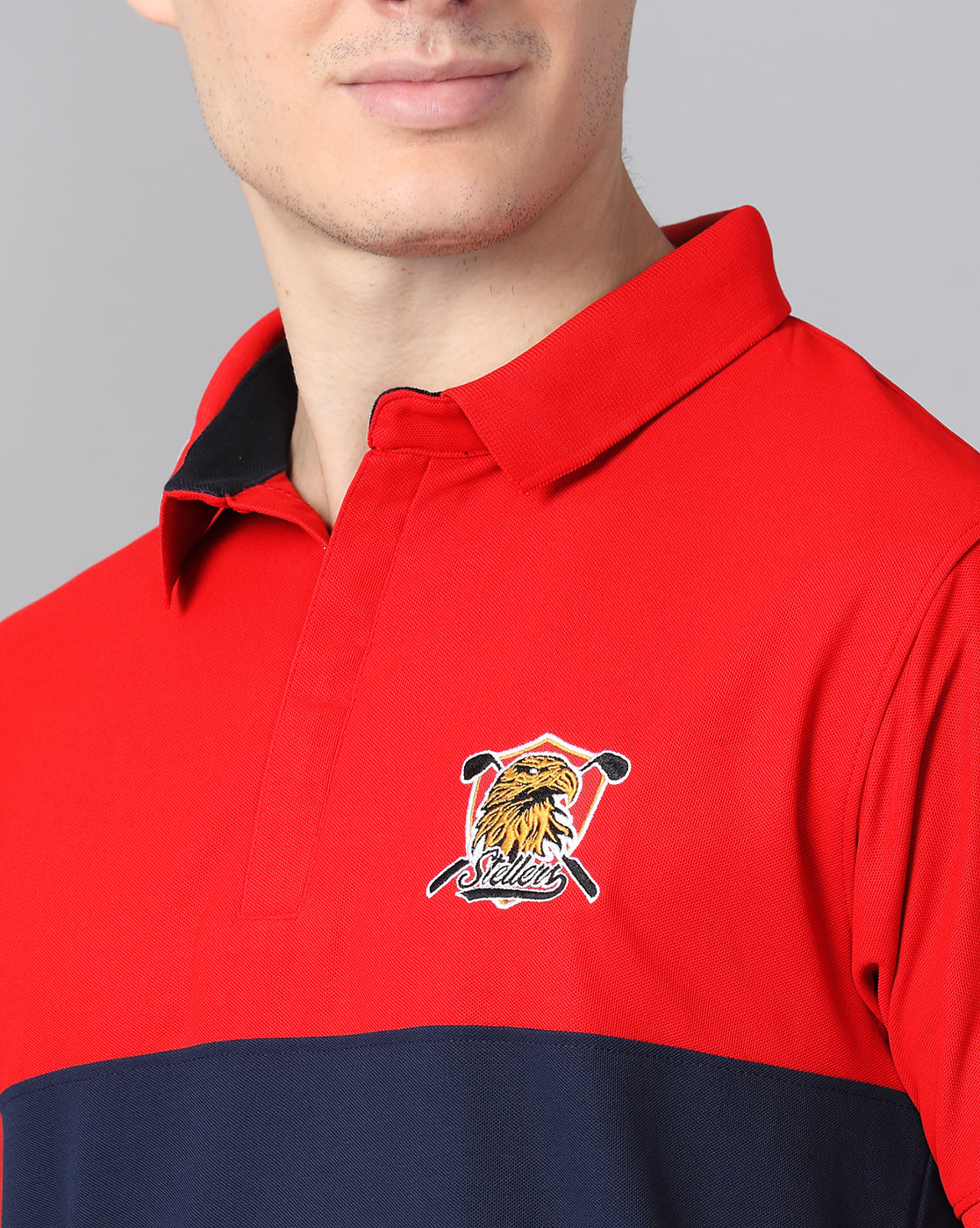 Red-Navy Men's Half & Half Polo T-Shirt | Quick Dry | Stretchable | UV Protected | Wrinkle & Odour-Free