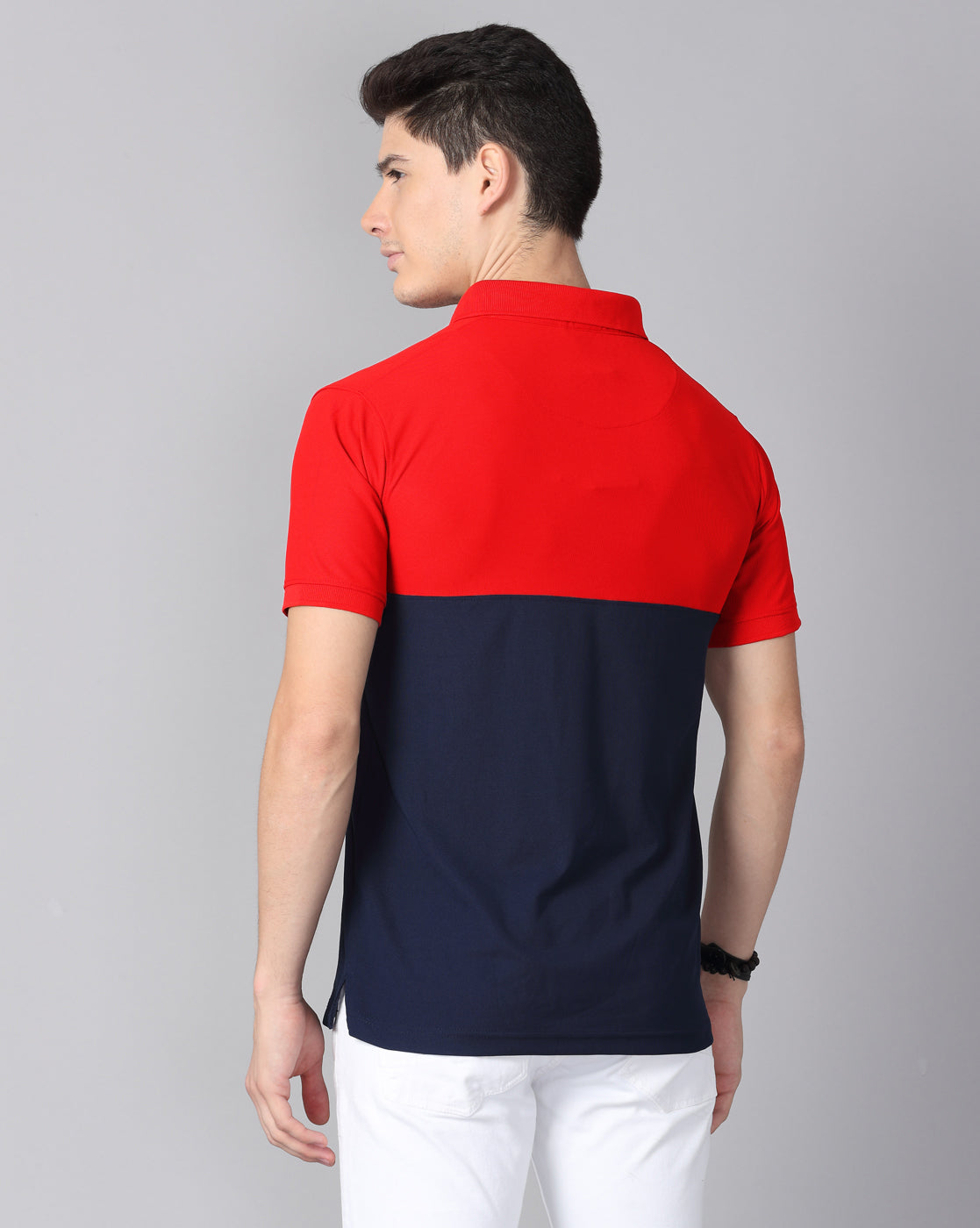 Red-Navy Men's Half & Half Polo T-Shirt | Quick Dry | Stretchable | UV Protected | Wrinkle & Odour-Free
