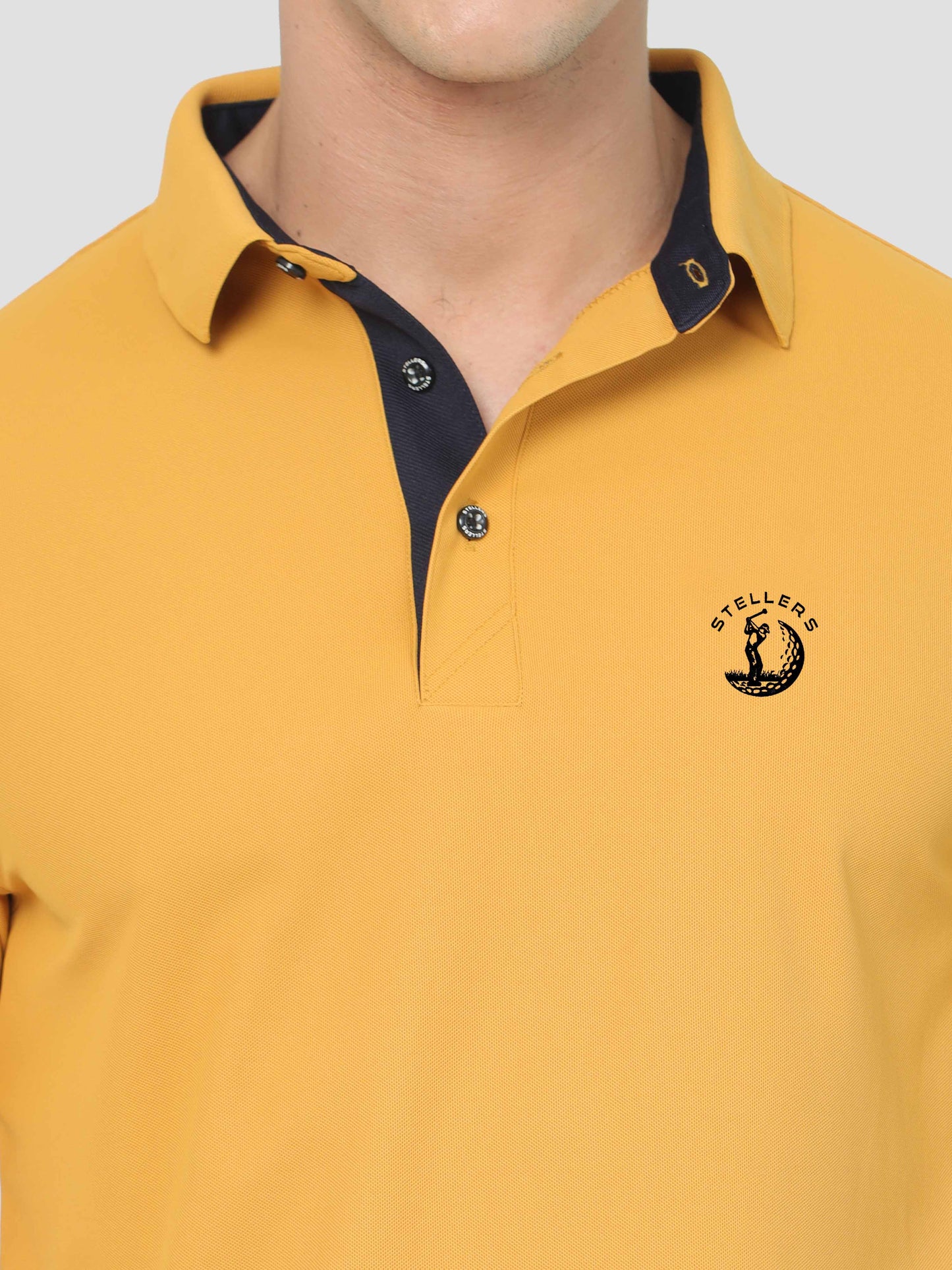 Men Mustard Golf Polo T-Shirt | Quick Dry | Stretchable | UV Protected | Wrinkle & Odour-Free