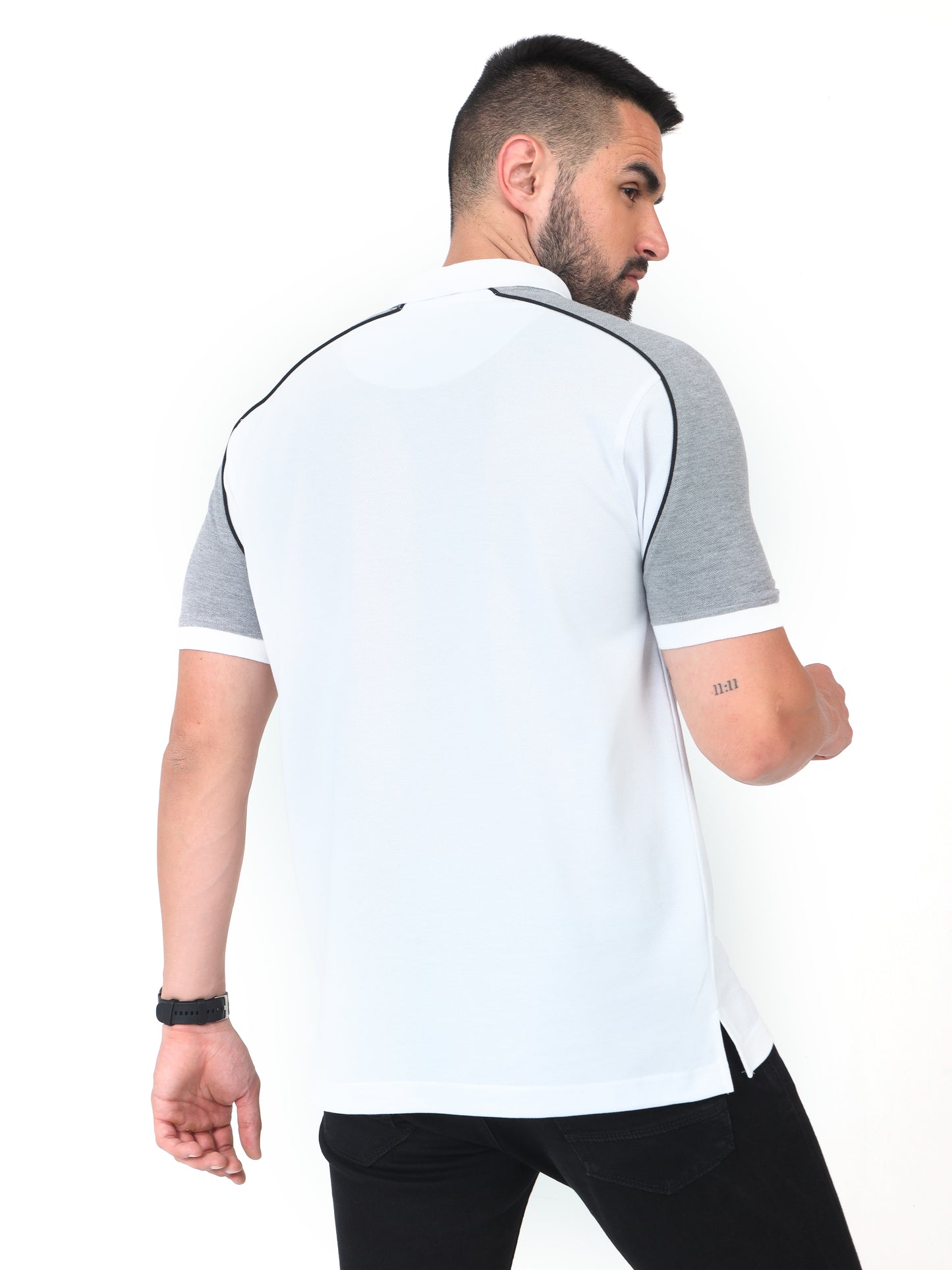 White Men's Dual Color Polo T-Shirt