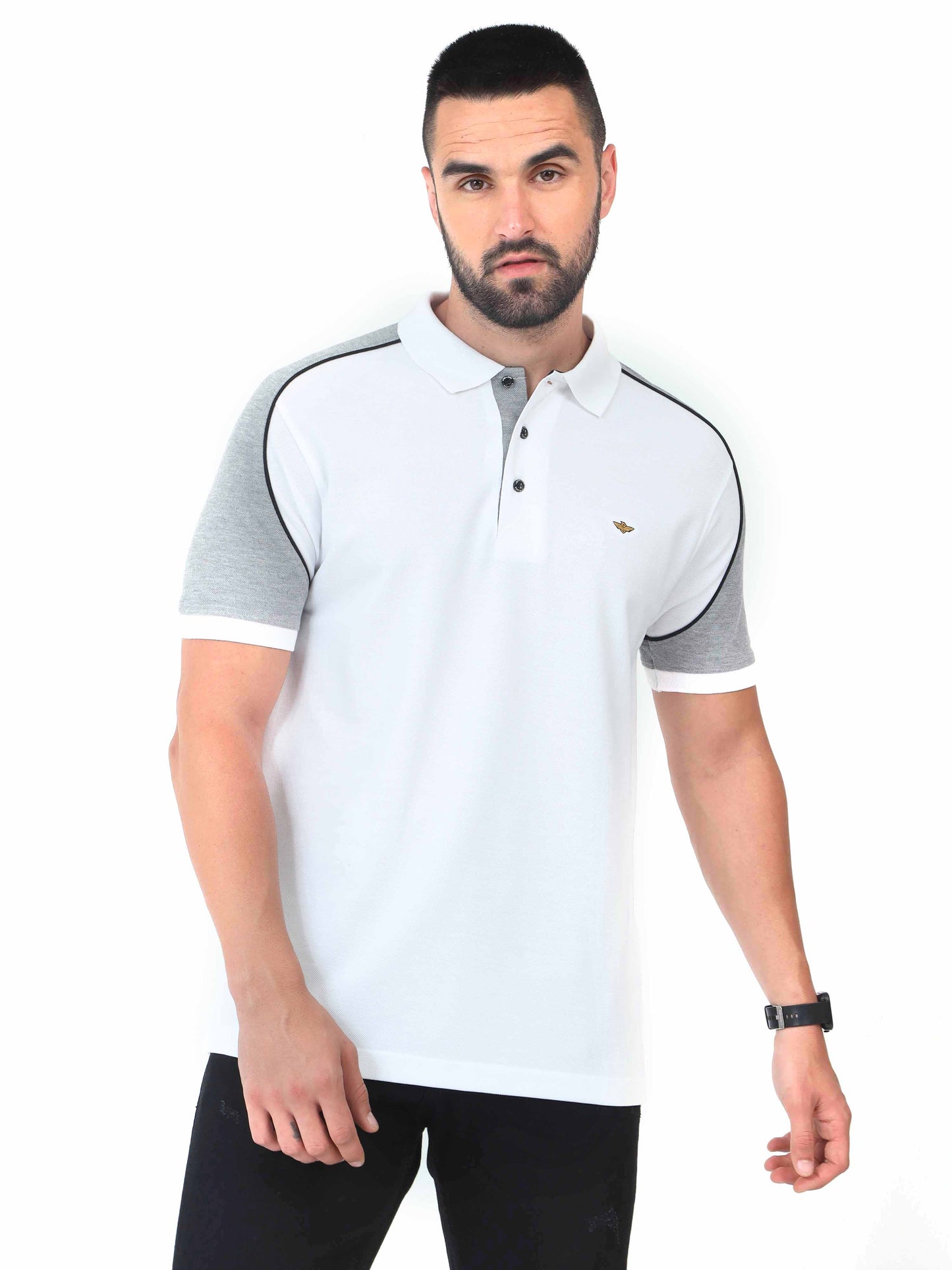 White Men's Dual Color Polo T-Shirt