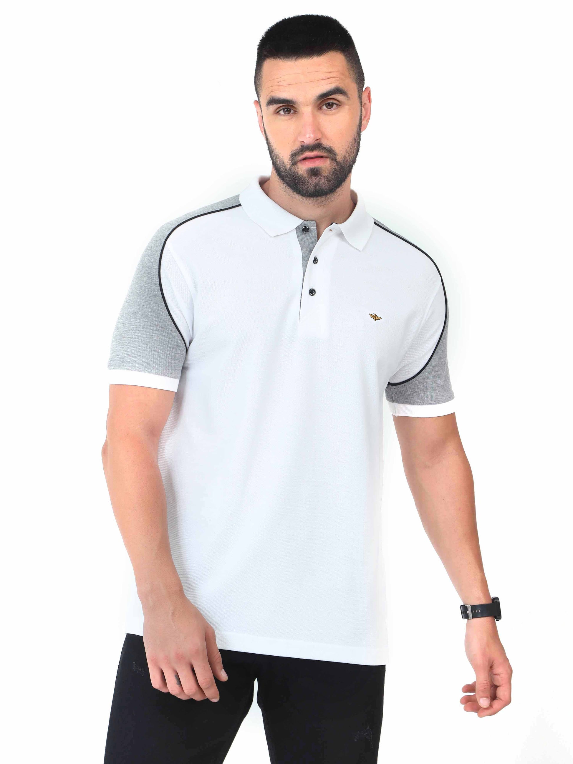 White Men's Dual Color Polo T-Shirt