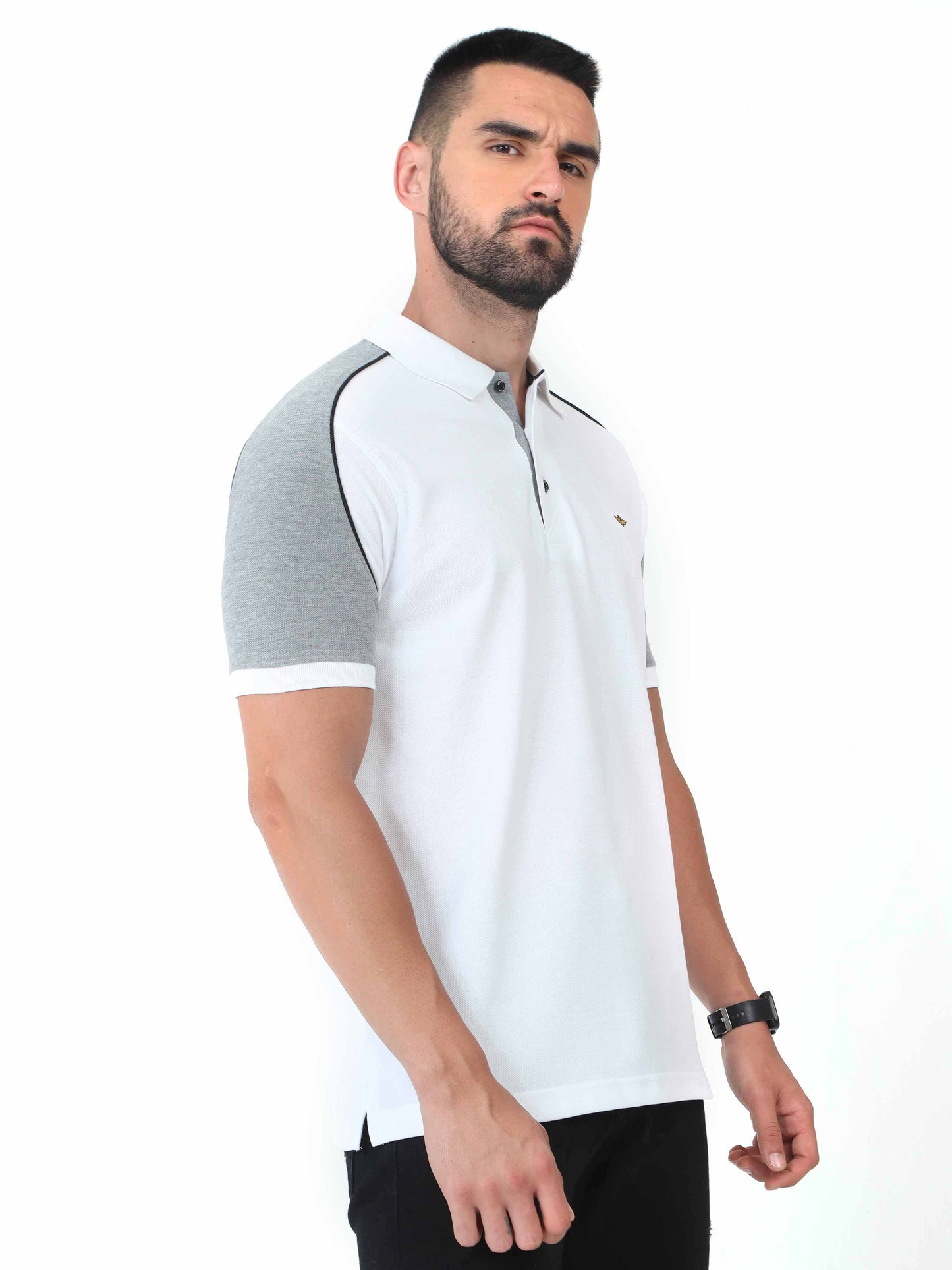 White Men's Dual Color Polo T-Shirt