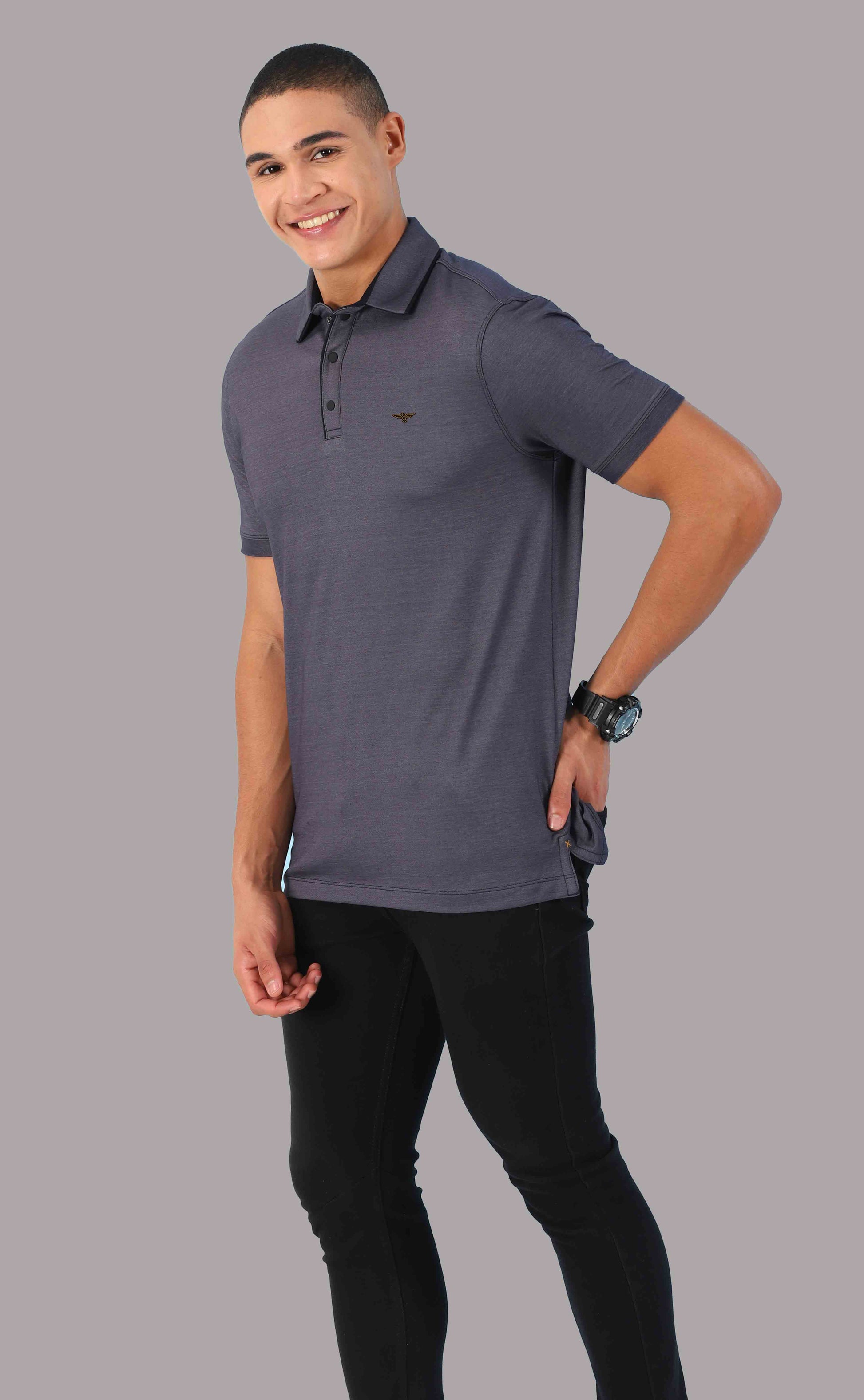 Navy Blue Men's Blended Cotton Polo T Shirts