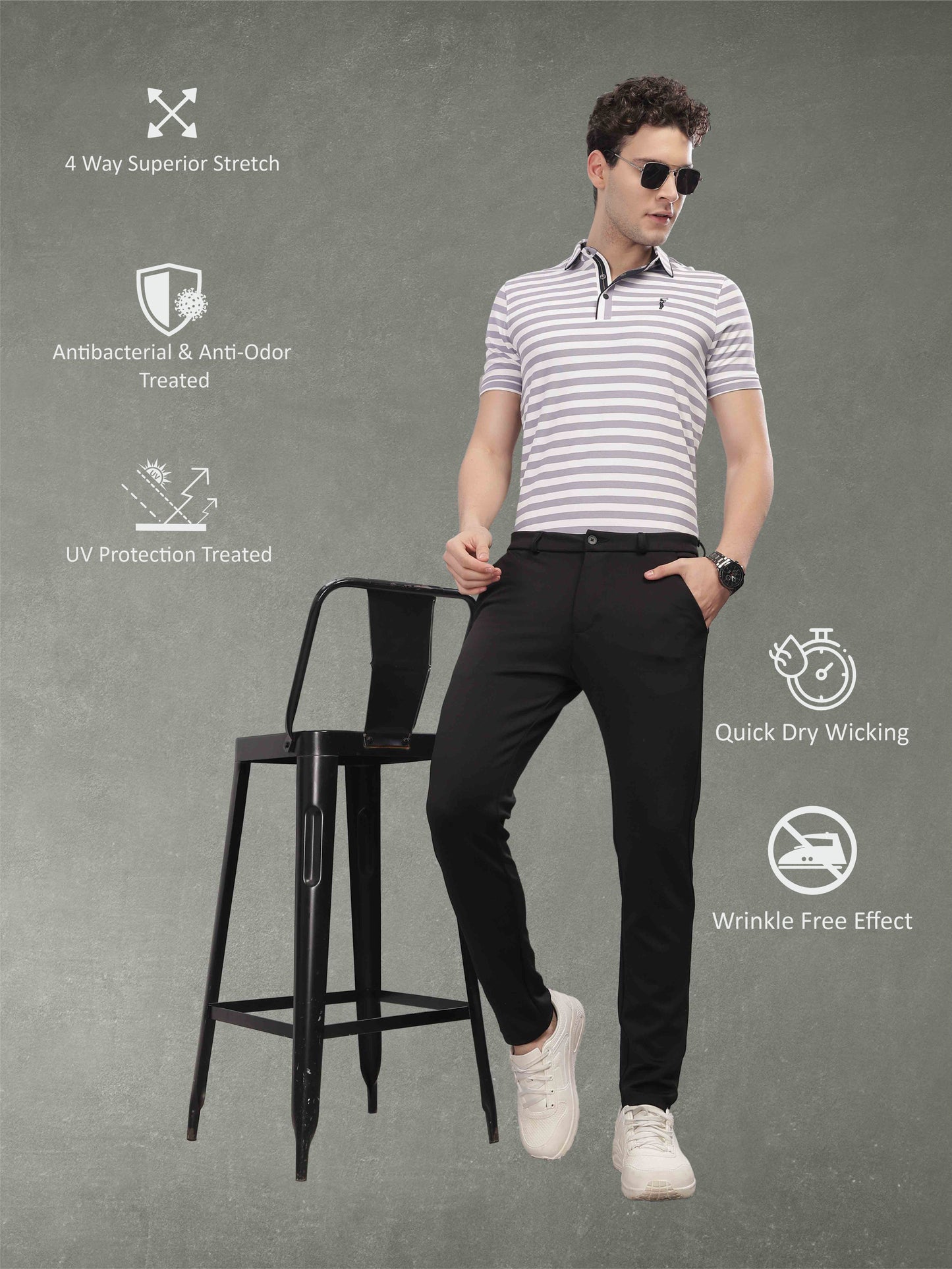 Purple Men's Stripes Polo T-Shirt | Quick Dry | Stretchable | UV Protected | Wrinkle & Odour-Free