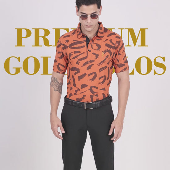 Orange Camousquare Printed Polo T Shirt for Men