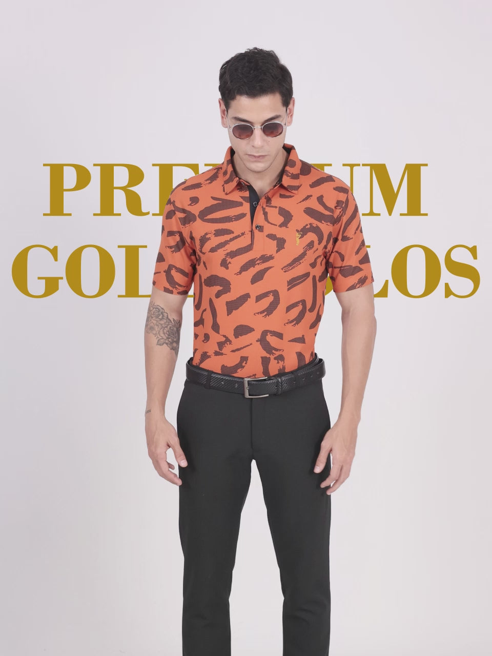 Orange Camousquare Printed Polo T Shirt for Men