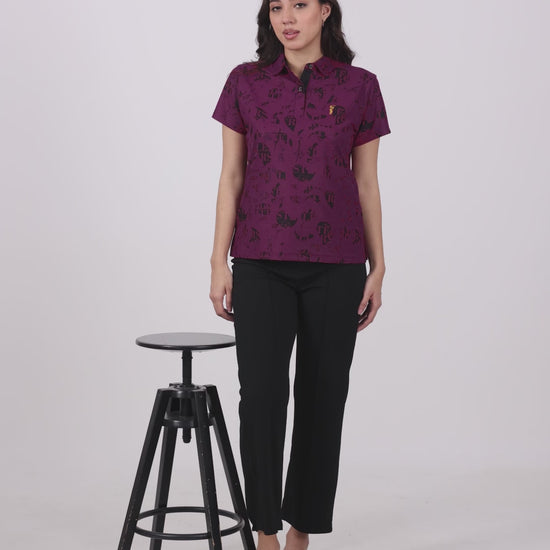 Magenta Camstel Printed Polo T Shirt for Women