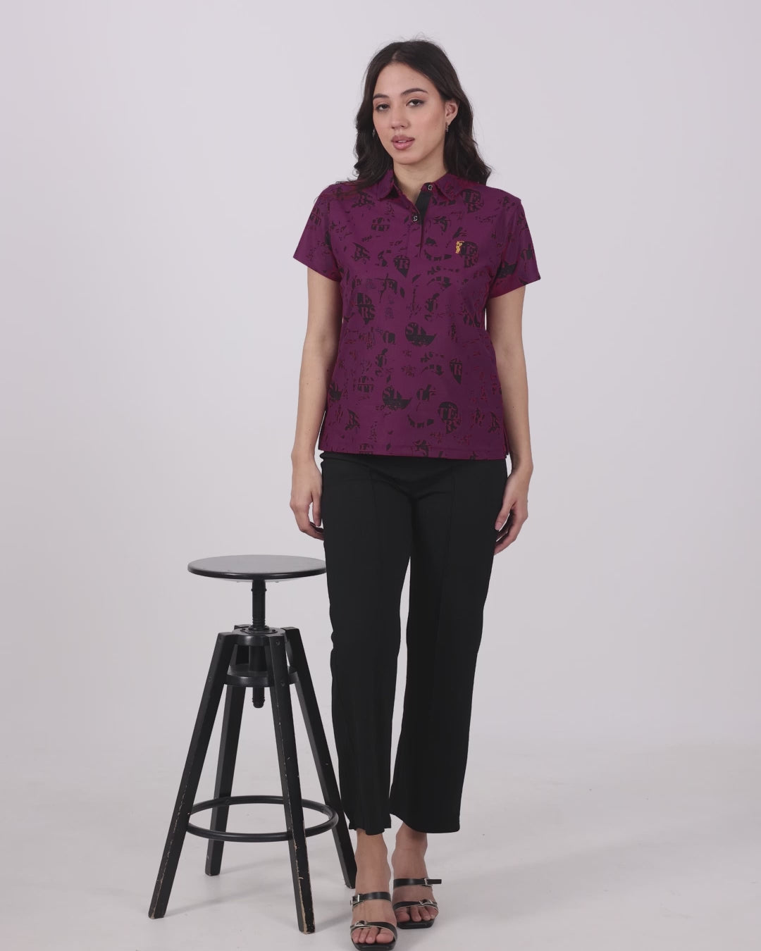 Magenta Camstel Printed Polo T Shirt for Women
