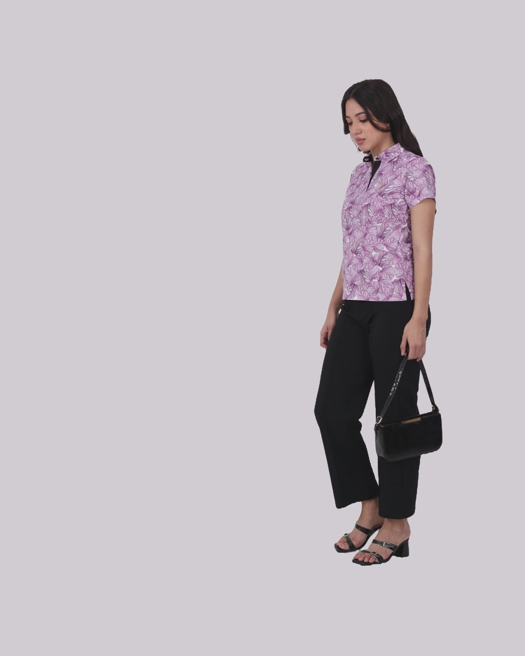 White Monstera Leaf Printed Polo T Shirt for Women