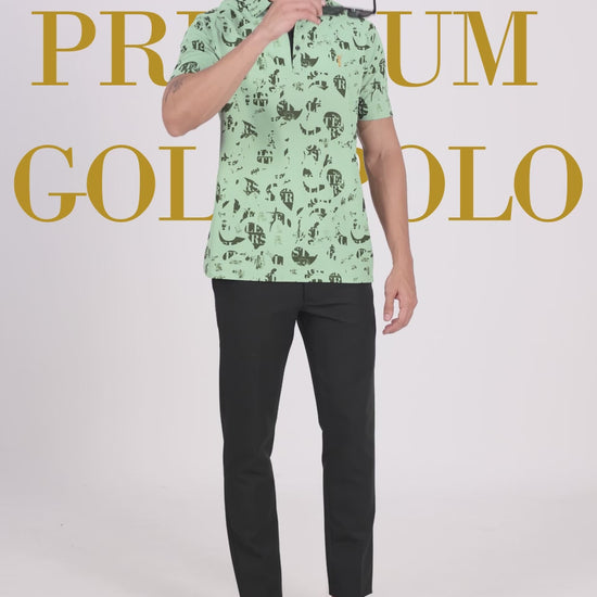 Camstel Green Printed Polo T Shirt for Men 