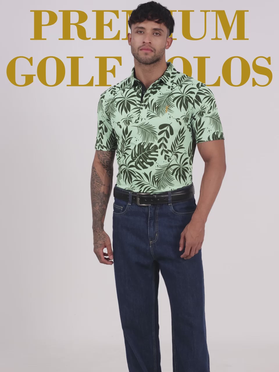 Green Leaf Printed Polo T Shirt for Men 